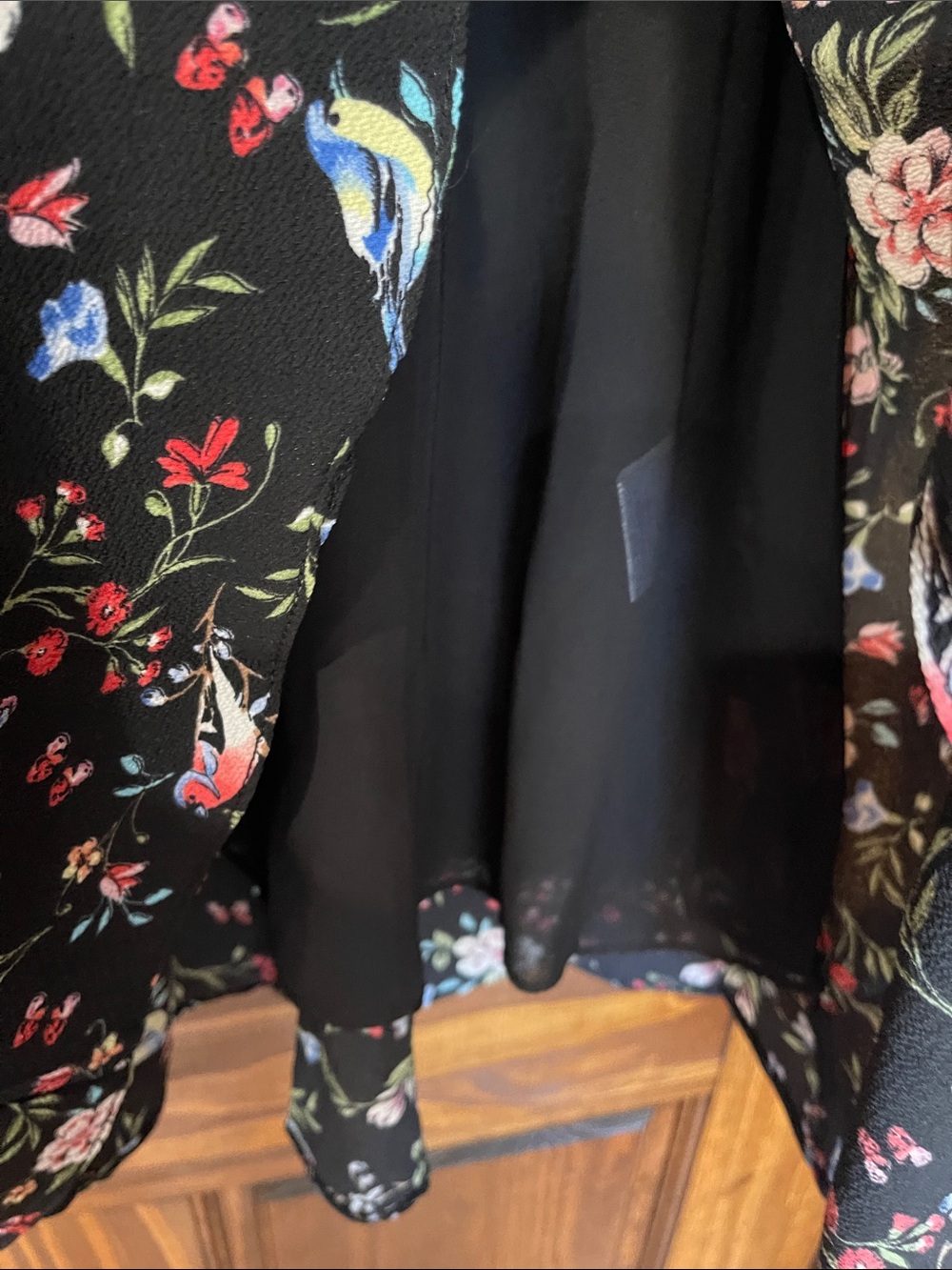 I. Madeline Black Floral Midi Dress with Pink & Green Accents L - Picture 5 of 7